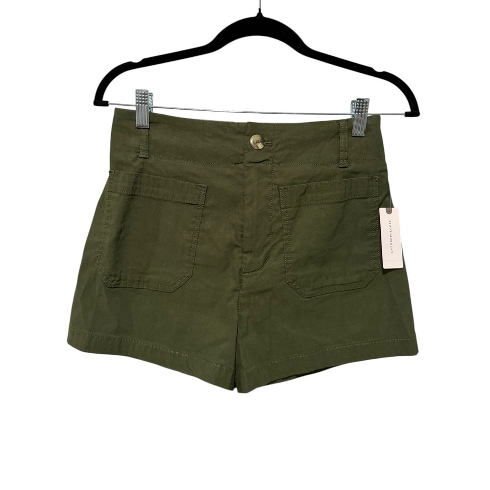 NEW Anthropologie Maeve Shorts Womens 28 Green Colette Linen Blend High Rise